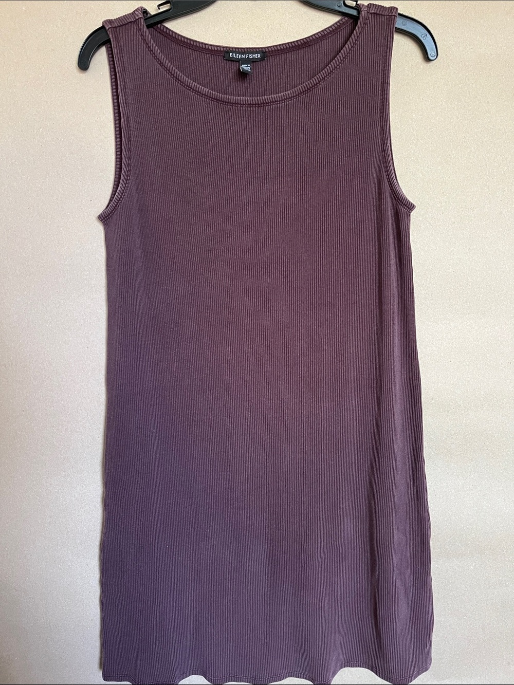 NWOT Eileen Fisher Ribbed Tencel Tank Dress Plum Eggplant Sleeveless Sz XS